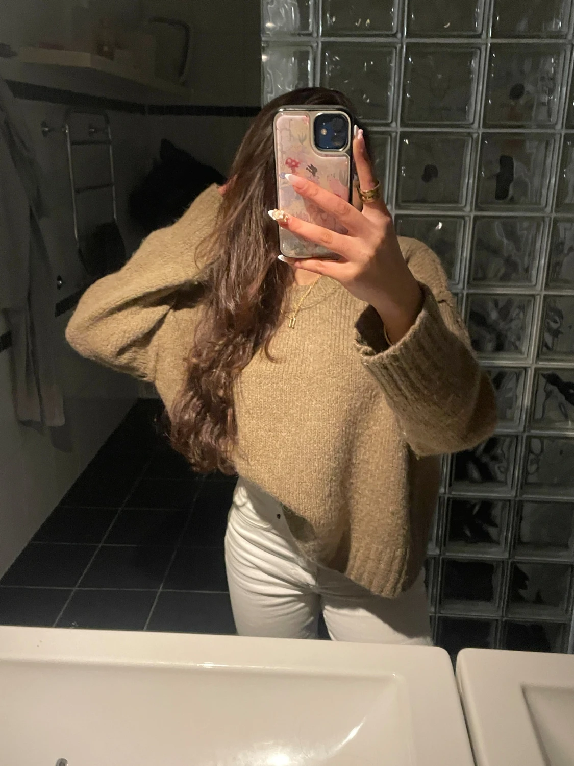 Beige stickad tröja med loose fit - 1