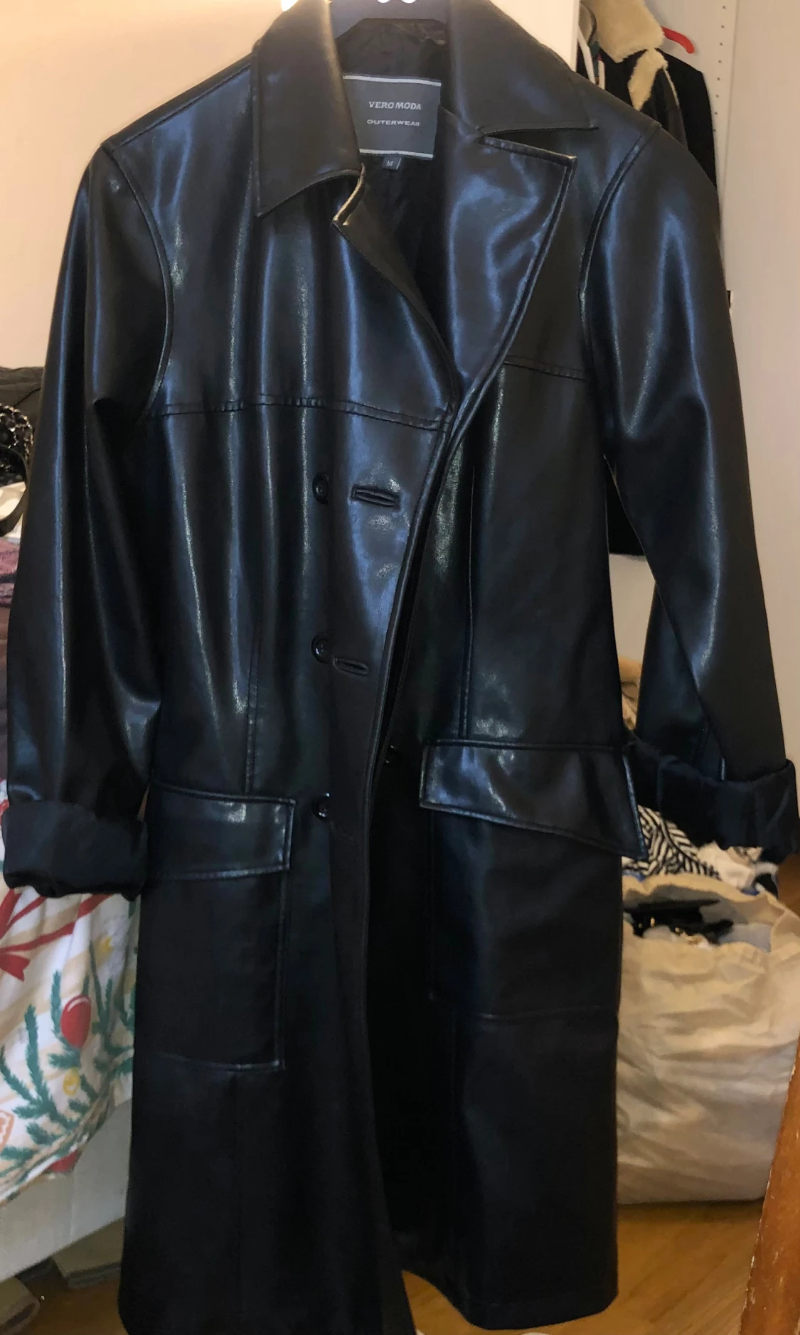 Svart skinn trenchcoat Vero Moda - 1