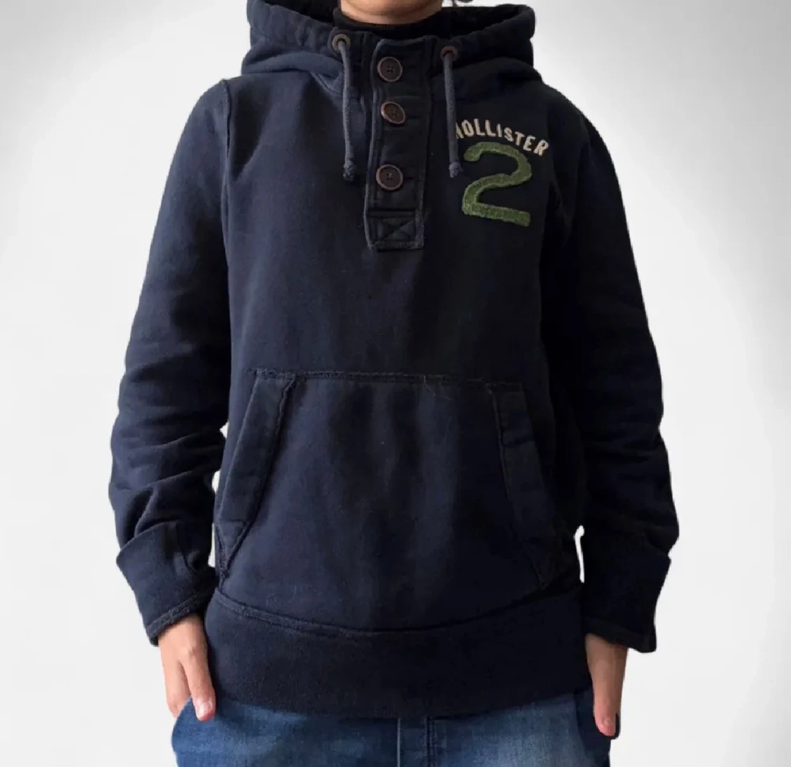 Mörkblå Hollister hoodie med tryck - 3