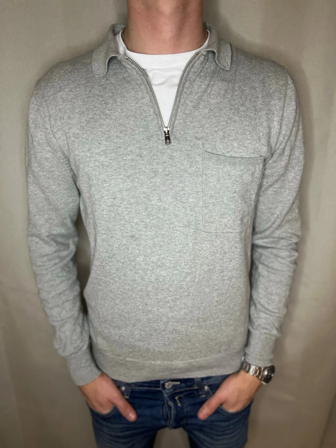 Grå half zip tröja med krage