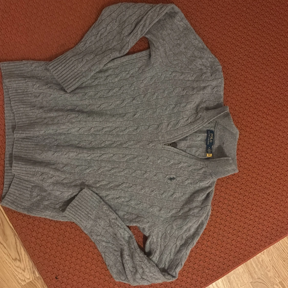 Grå kabelstickad halfsip tröja Polo Ralph Lauren