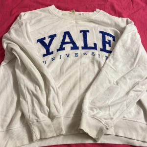 Vit Yale sweatshirt med blå text - En vit yale tröja. Har använts flera gånger. Lite smutsigt på baksidan. Pris kan diskuteras.