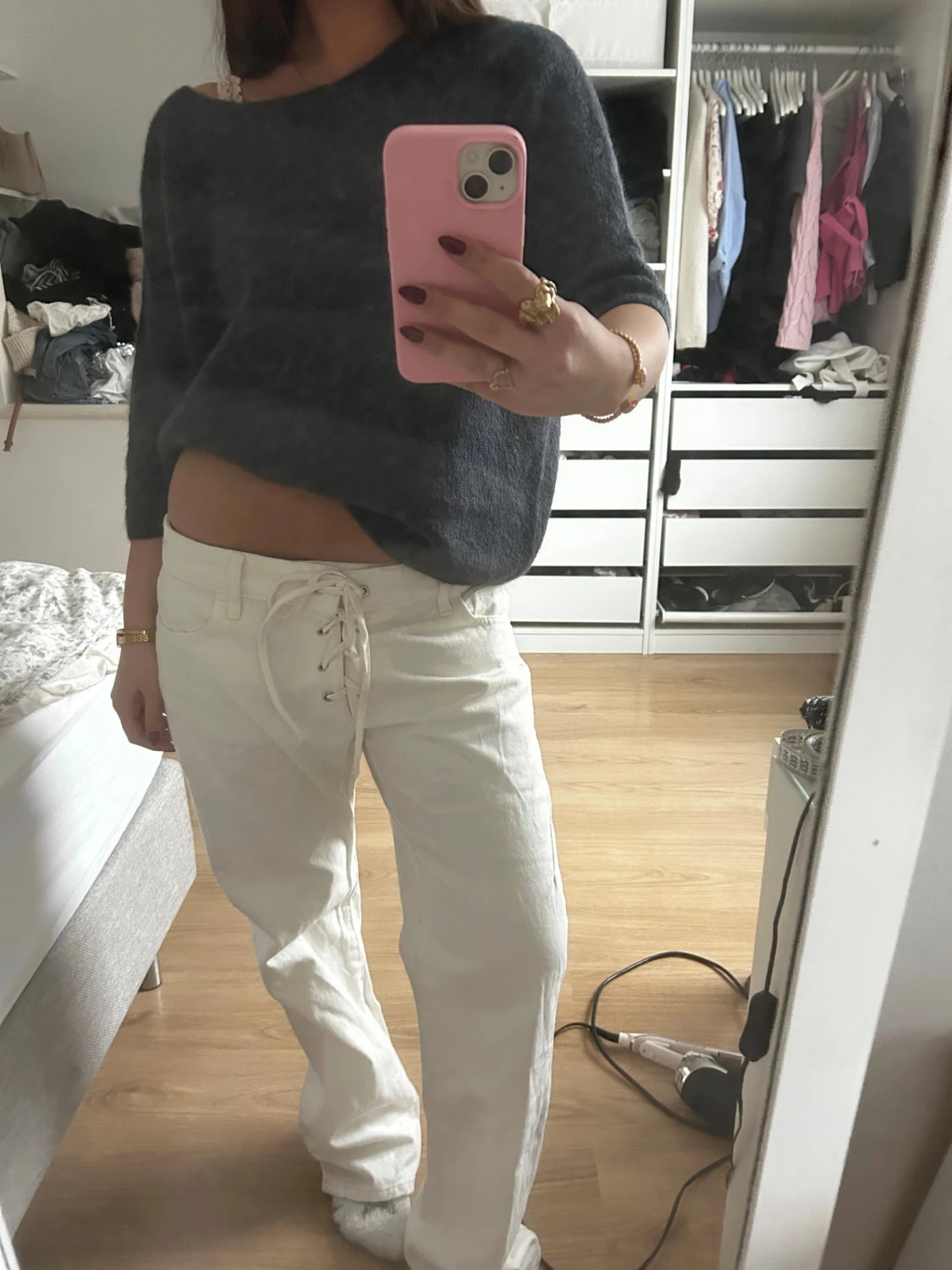 trekvartsärmad stickad tröja 