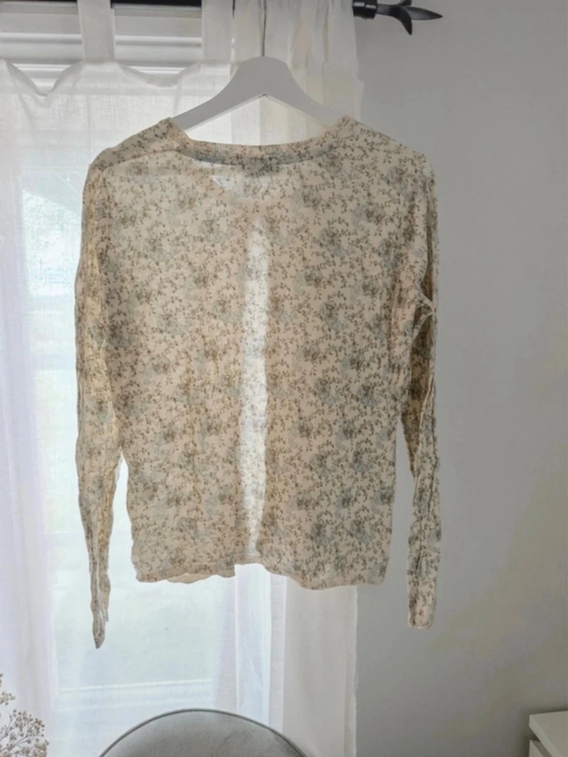 Ljusgul mönstrad vintage kofta från Soulmate, strlk L - 2