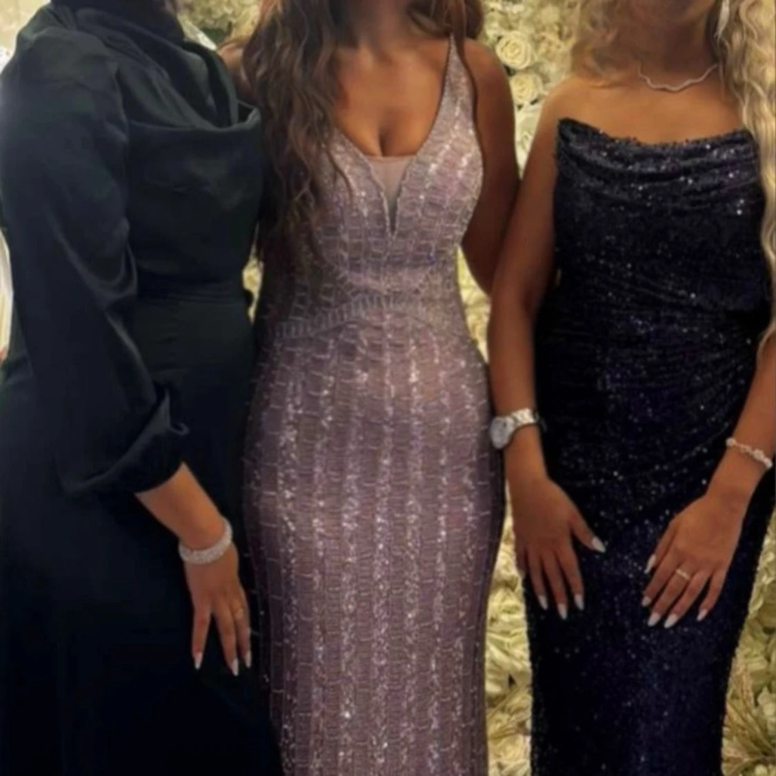 Glittrig ljus rosa champagnefärgad långklänning - 4