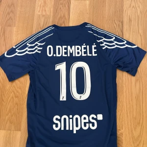 PSG Ballon d’or winner Dembélé - Snygg mörkblå PSG fotbollströja med O. Dembélé och nummer 10 på ryggen. Tröjan har vita detaljer, vingar på axlarna och Jordan-logga på bröstet. Aldrig använt helt ny i storlek S