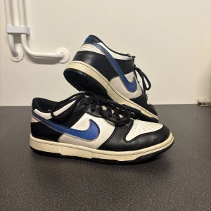Nike dunks - Nike dunks i bra skick men täcken på användning. De är storlek 39 och defekterna är: något upprivna på insidan på kanterna (syns i bild 4) och något creasade men inget tydligt (bild 5). Nypris tror jag är ca 1250kr. Pris kan diskuteras vid smidig affär!