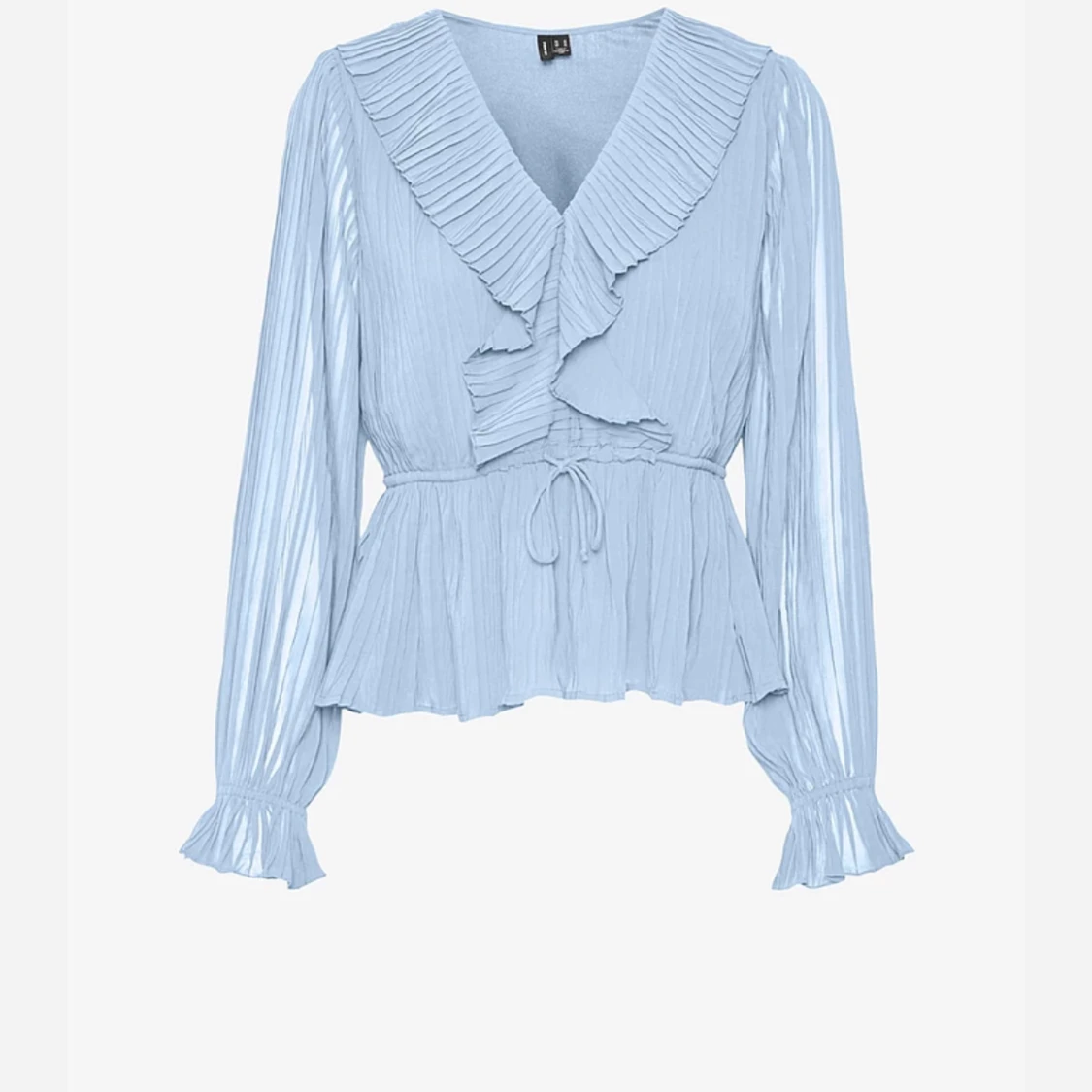 Ljusblå omlottblus med volang - 1