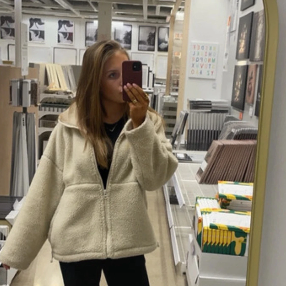 Beige teddyjacka med dragkedja - 3