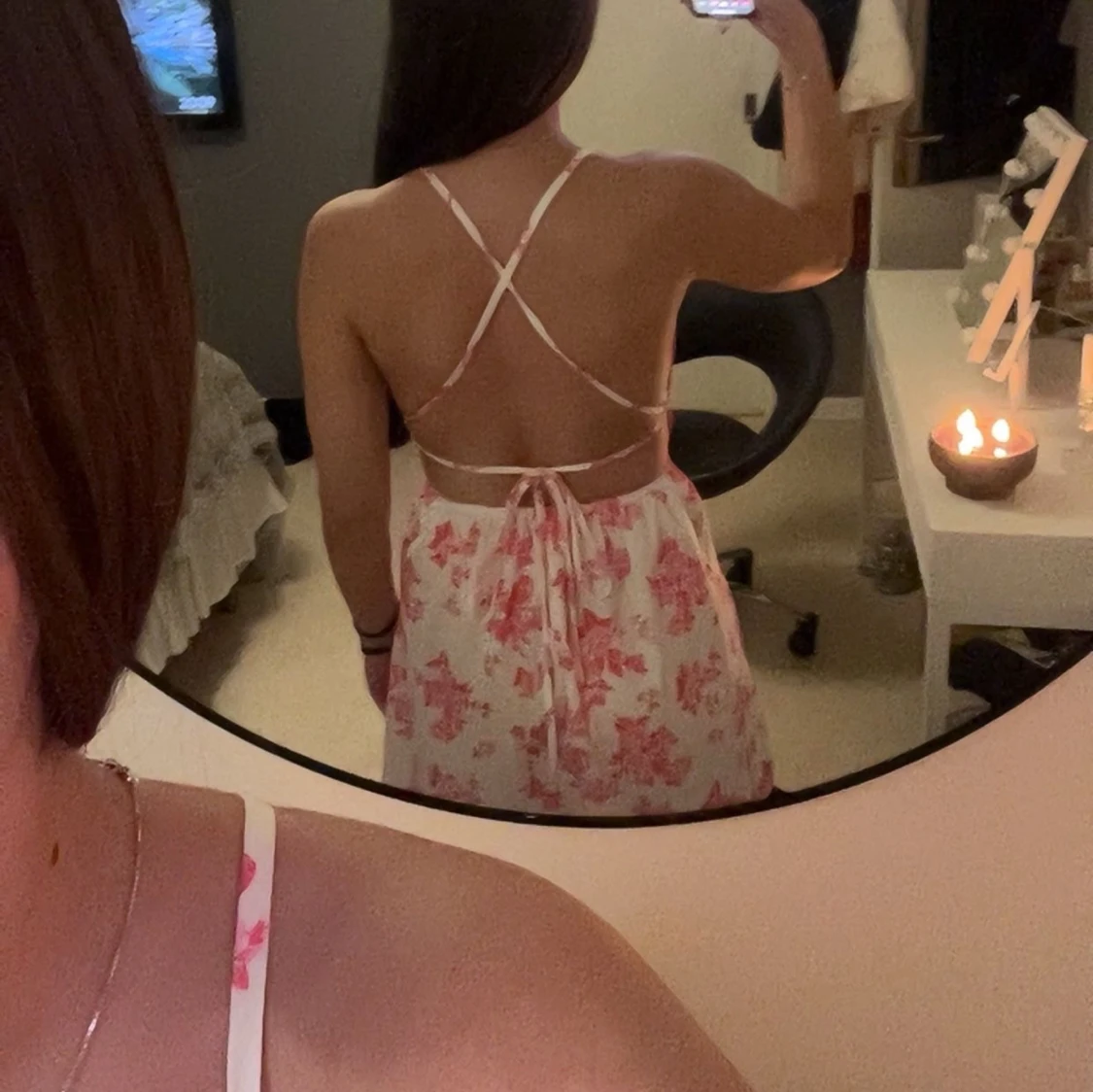 Vit och rosa blommig sommarklänning - 2