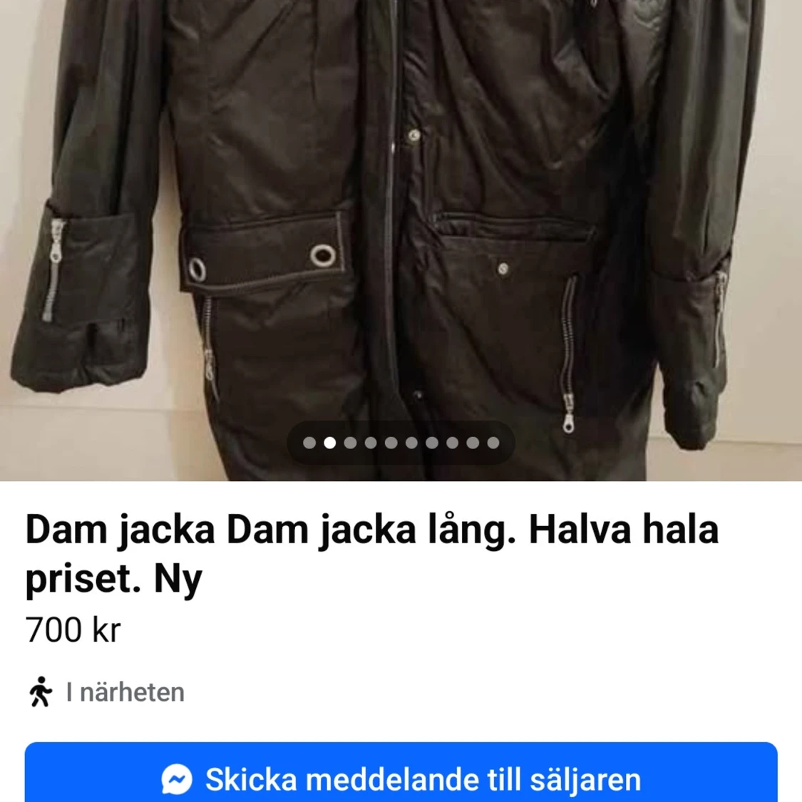 Svart lång parkajacka med dragkedjor - 2
