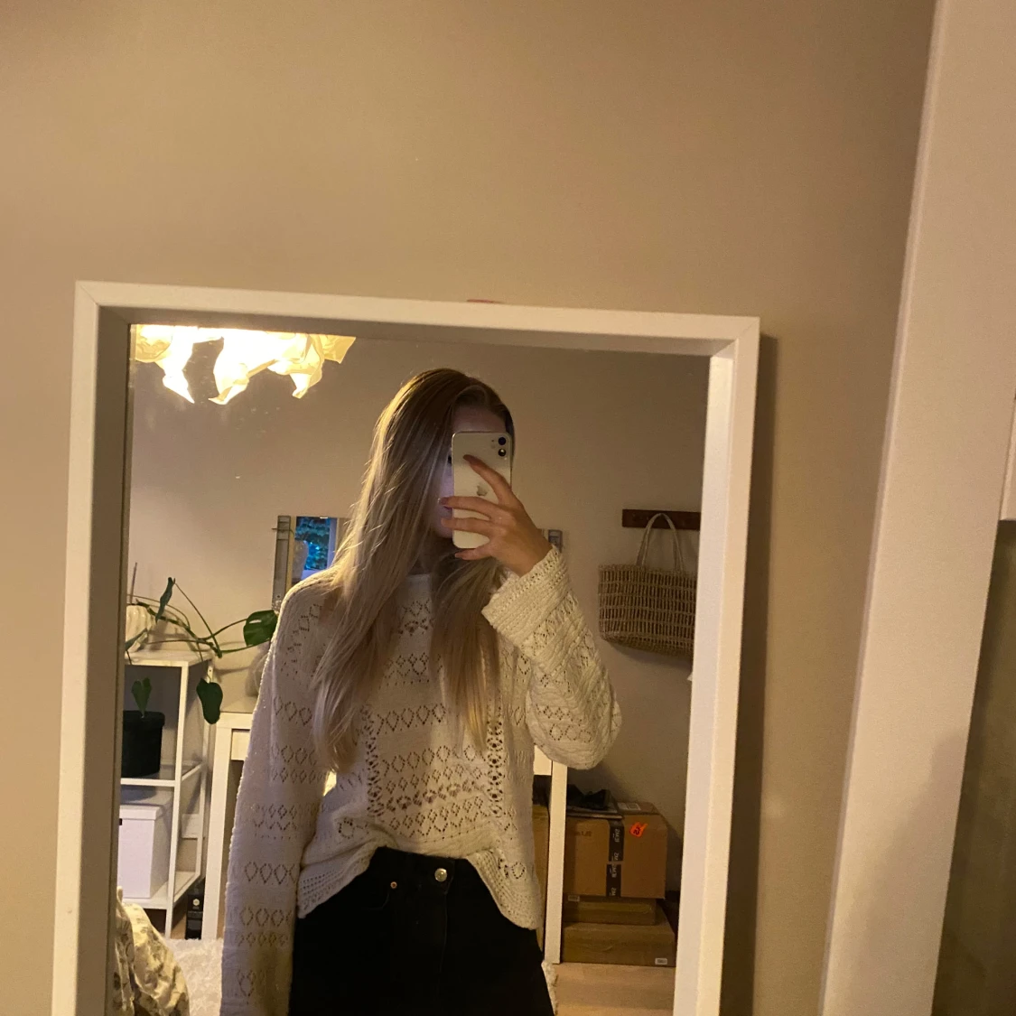 Vit stickad tröja  - 90