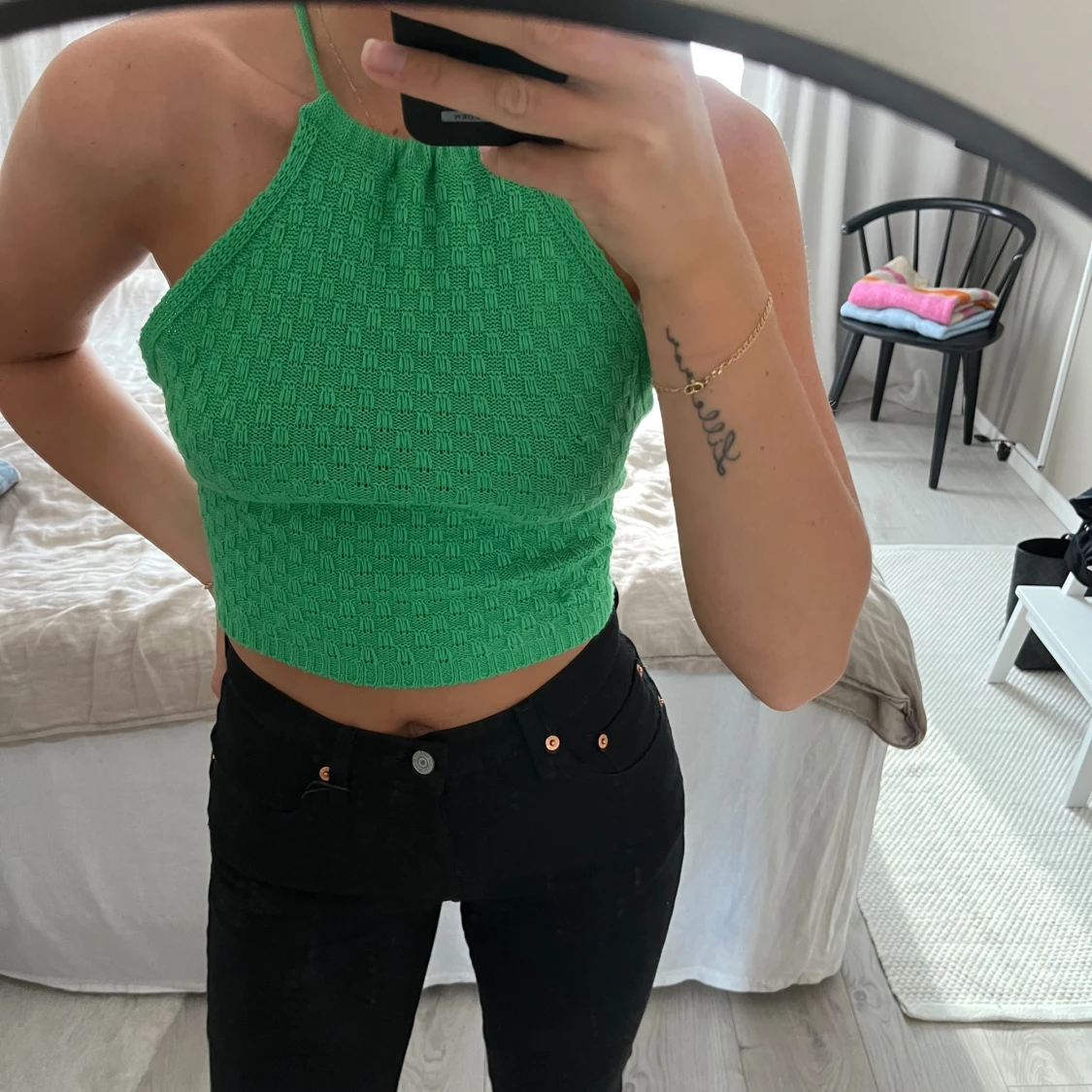 Grön ribbad halterneck topp