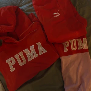 Puma mjukisset - Byxor: storlek M (knytning i midjan) Hoodie: S, Röd och Rosa
