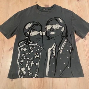 Grå t-shirt med tryck  - Snygg grå t-shirt från Zara med ett jätte fint tryck. Använt en gång. 