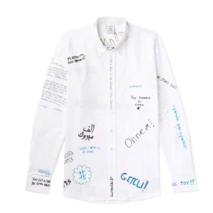 Vetements SS19 - Vetements SS19, 2029 scribble button down shirt i Strl S. Sitter oversized.
