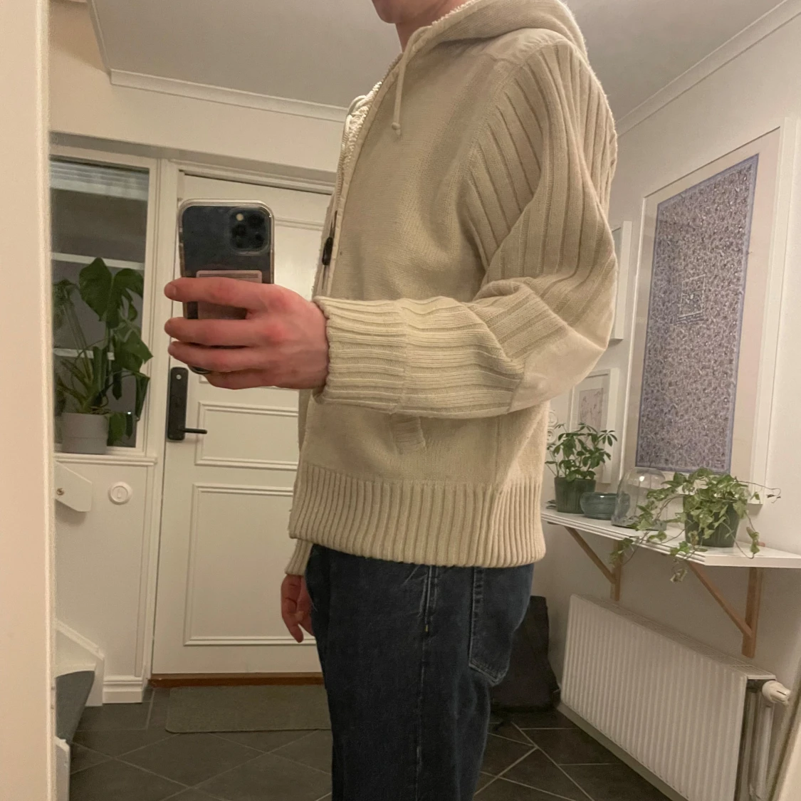 Beige stickad hoodie från schott - 90