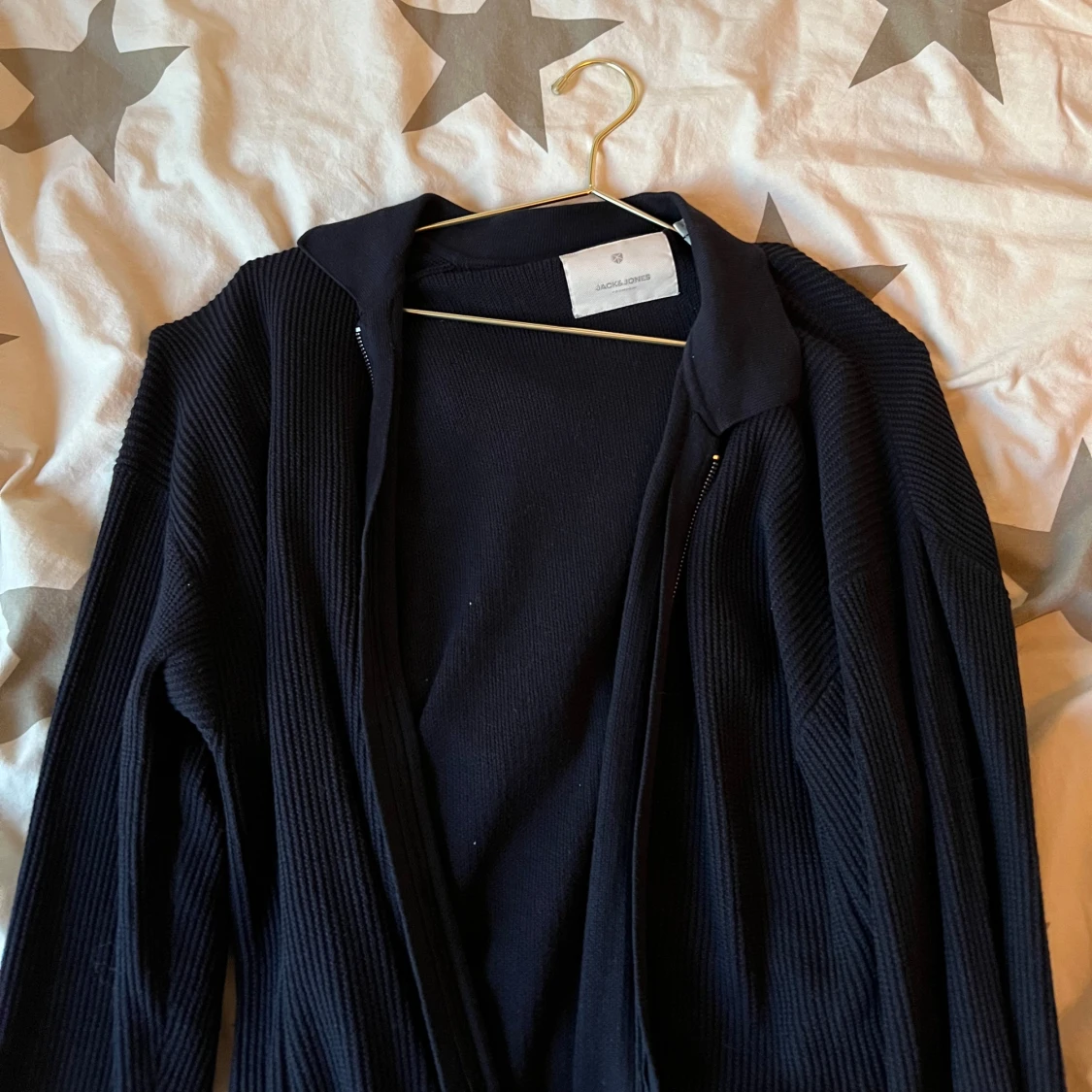 Mörkblå långärmad tröja med dragkedja - 90