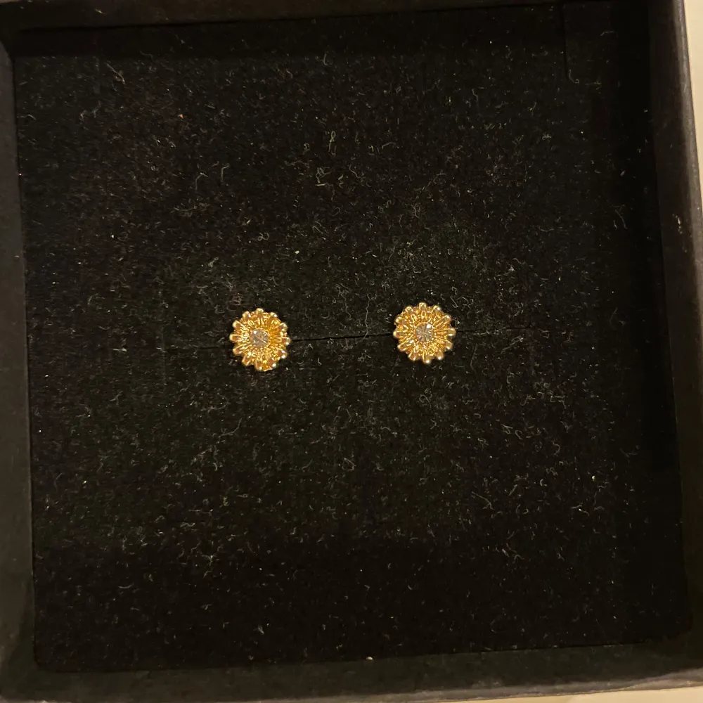 Snygga små guldfärgade örhängen med en glittrig mitt. Perfekta för att ge en touch av elegans till din stil. De har en klassisk design som passar till många tillfällen.. Asusteet.