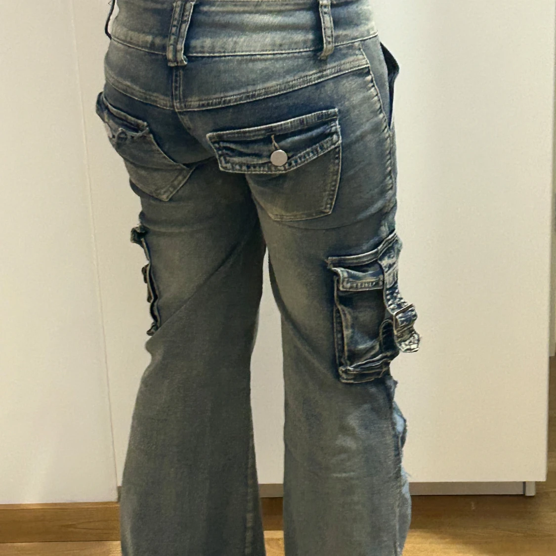 Blå cargopants i jeansmaterial - 92