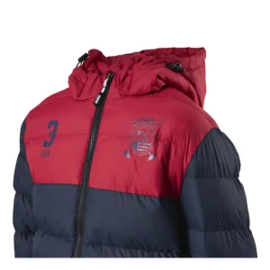 Dunjacka Vinson Polo Club - Säljer en pufferjacka från Vinson Polo Club i rött och marinblått. Den har aldrig använts i nyskick, storlek 14, Nypris 679kr