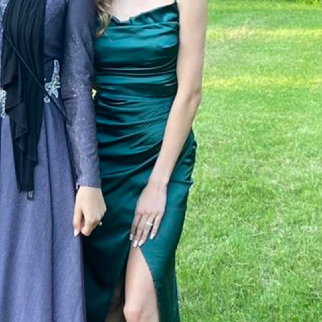 Mörkgrön balklänning med slits - 91