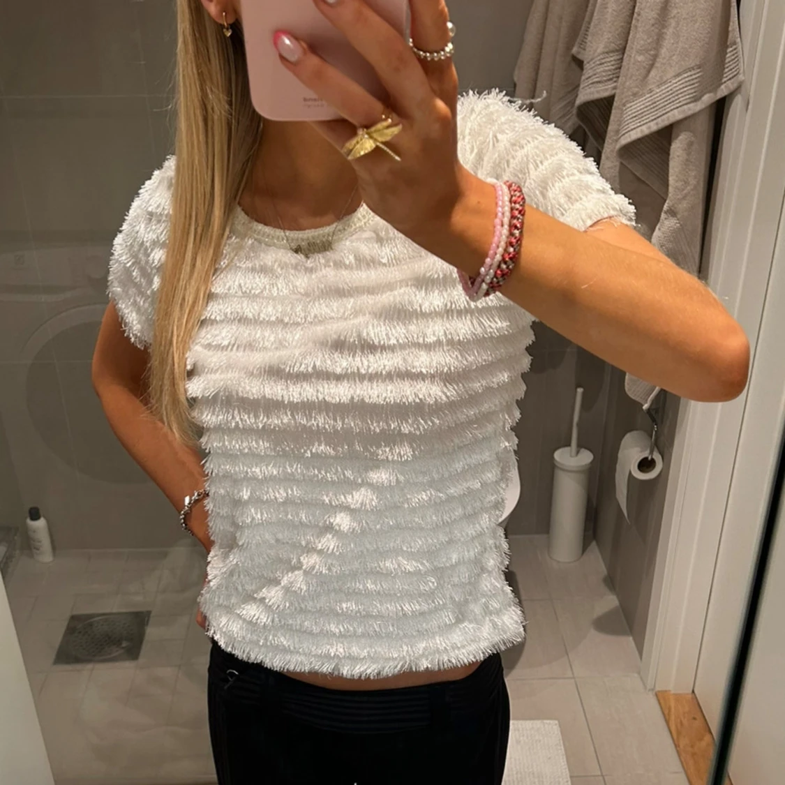 Vit fluffig topp - 90