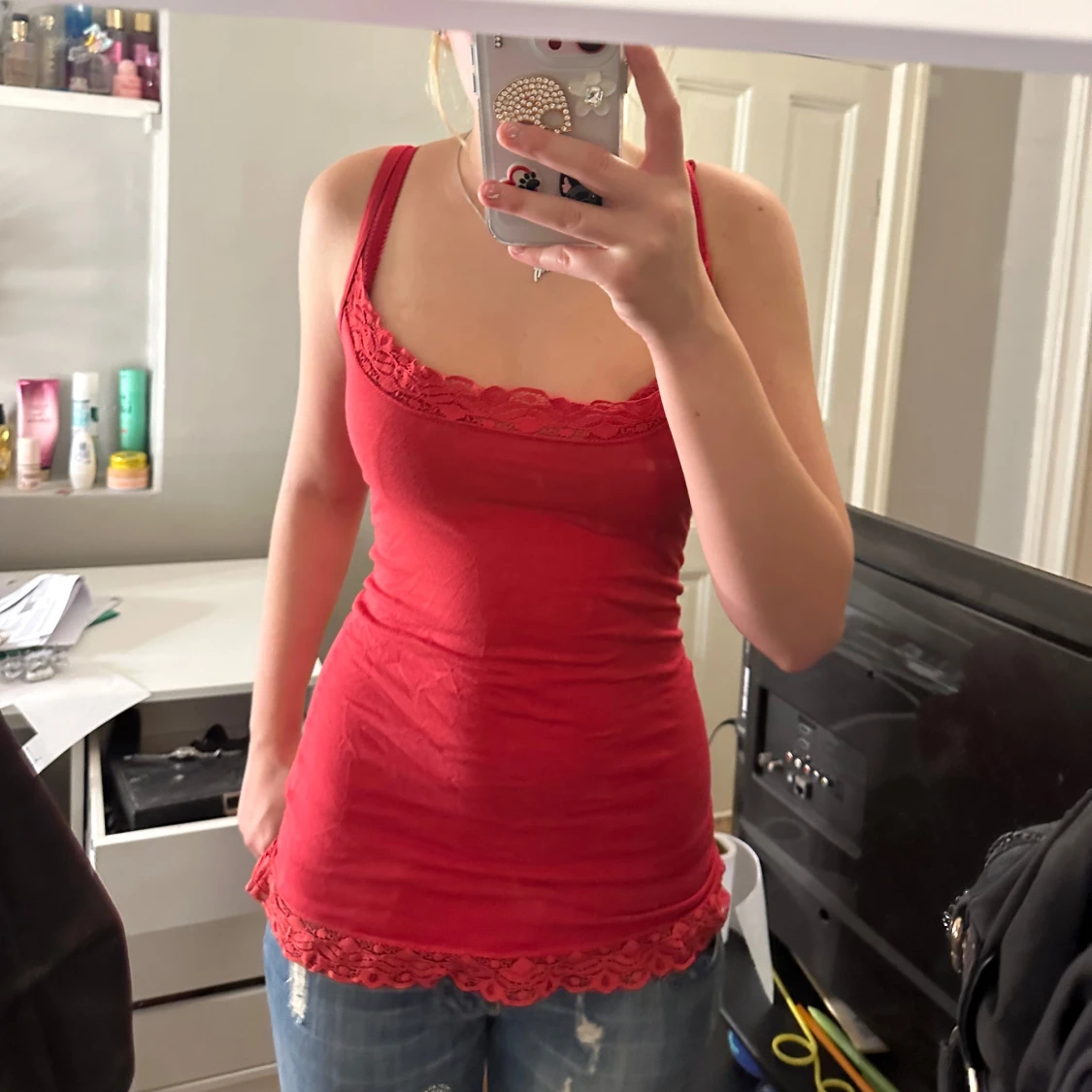 Röd långt linne  - 90