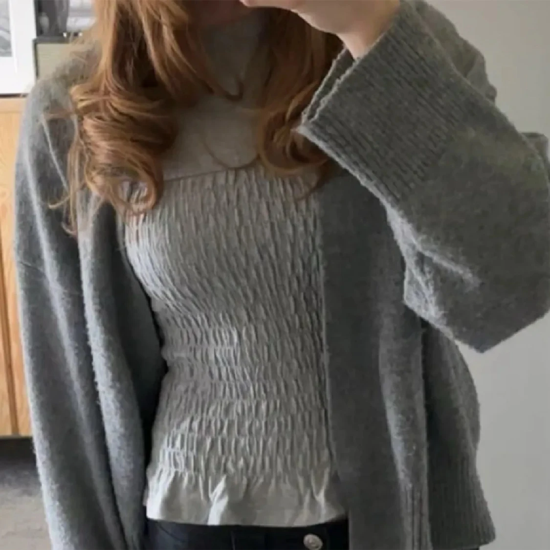 Grå smockad hm topp - 90