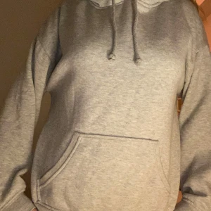 Grå hoodie - Säljer en klassisk grå hoodie med känguruficka och justerbar dragsko i huvan. Perfekt för en avslappnad stil.