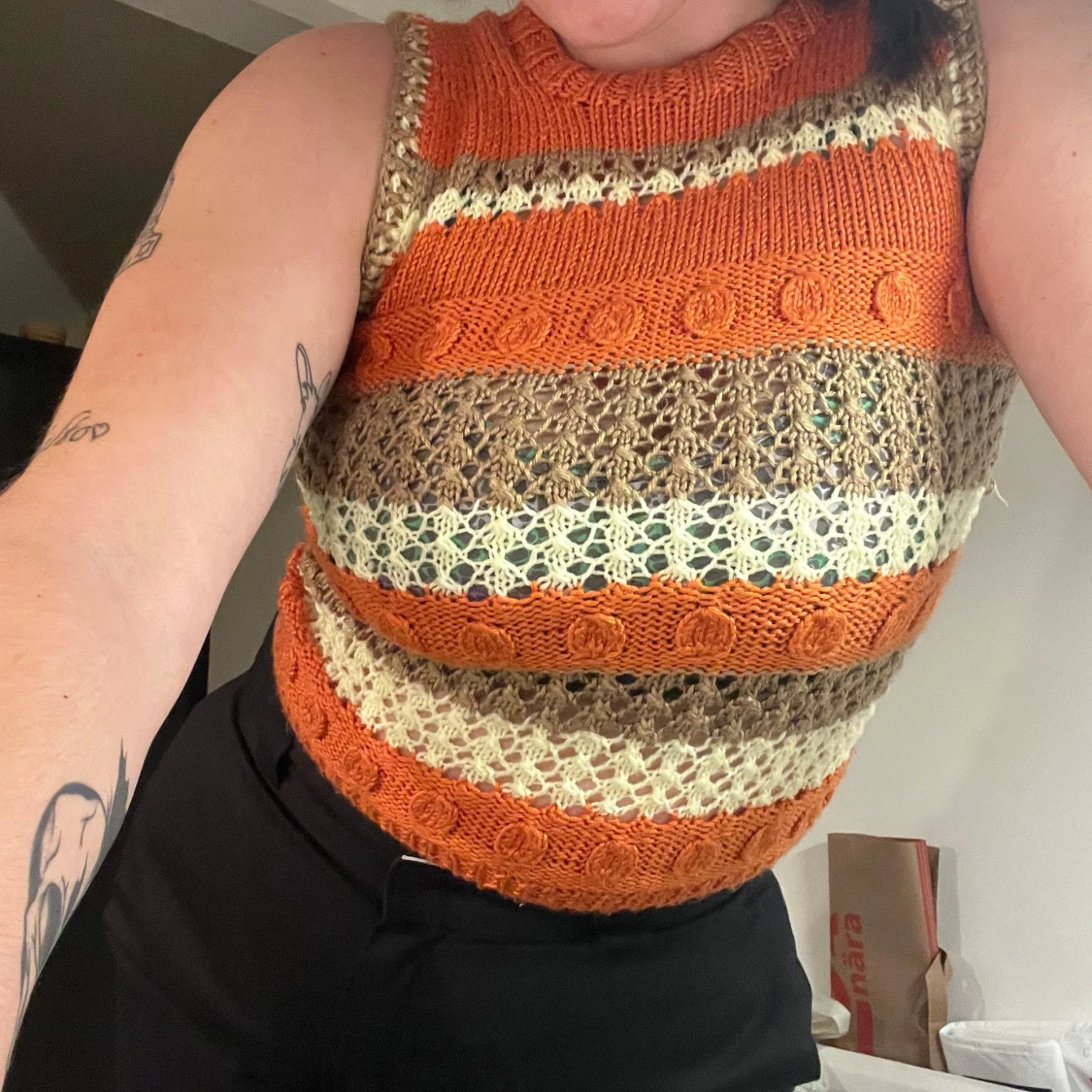 Randig stickad ärmlös topp - 92