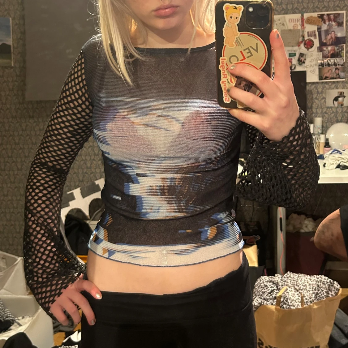 Svart meshtröja med tryck - 90