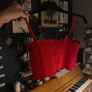 Röd smockad tubtopp från NA-KD - Säljer en snygg röd smockad tubtopp från NA-KD❤️ Smala justerbara axelband och en elastisk smockad design som ger en bekväm och figurnära passform. Endast använd en gång