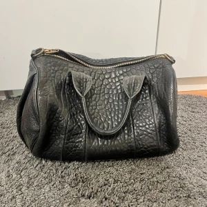 Alexander Wang rocco bag - Säljer en cool svart skinnväska från Alexander Wang med unika guldfärgade nitar på undersidan. Väskan har en texturerad yta och dragkedja upptill. Perfekt till skola bland annat. PRIS DISKUTERAS VID SNABB AFFÄR❤️