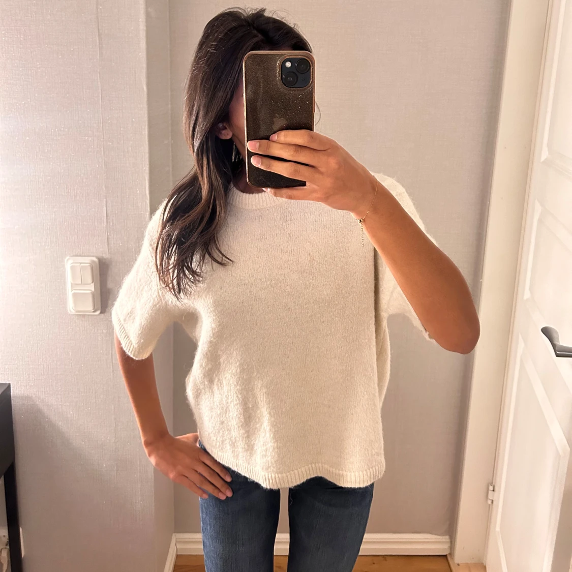 Vit stickad tröja - 90