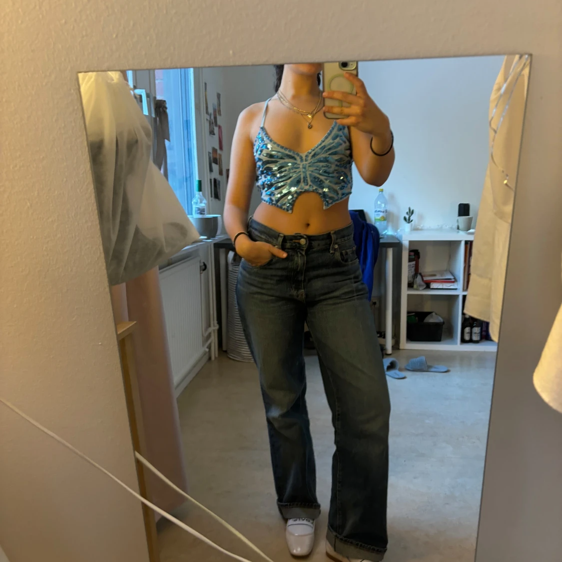 Blå paljettprydd topp - 91