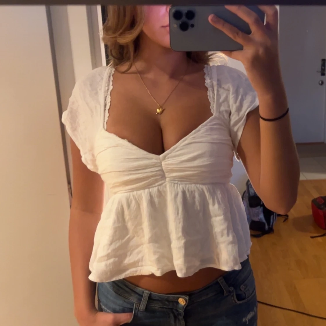 Vit kortärmad blus - 90