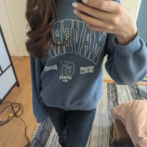 Blå sweatshirt från Gina Tricot - Säljer en blå sweatshirt från Gina Tricot. Andvända ett fåtal gånger men inget som syns det minsta på utsidan. Säljer då jag använder så sällan❣️