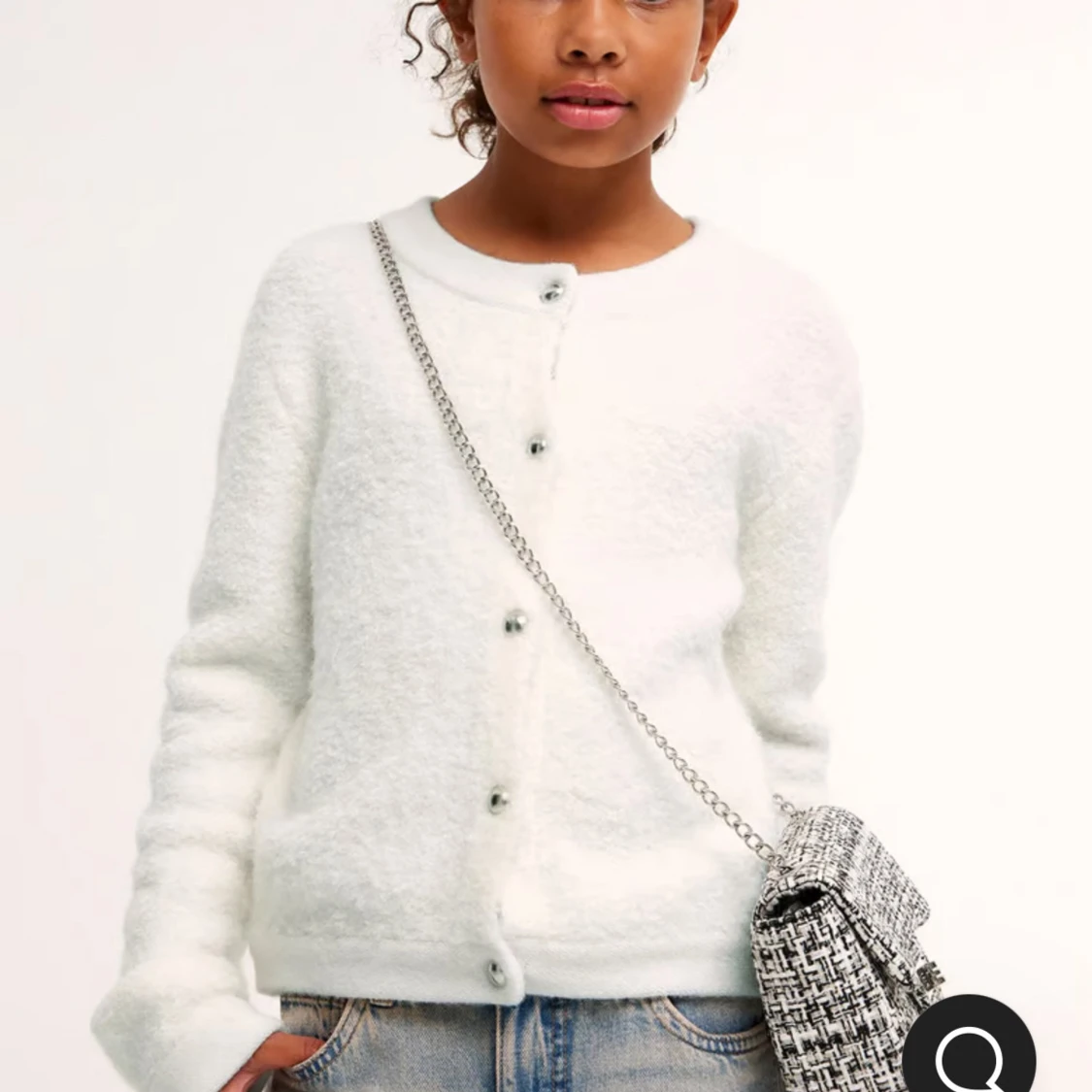 Vit stickad kofta  - 90