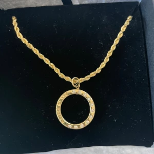 Guldhalsband med cirkelberlock - Snyggt guldhalsband som är helt nytt, prislappen är kvar och den är aldrig använd 