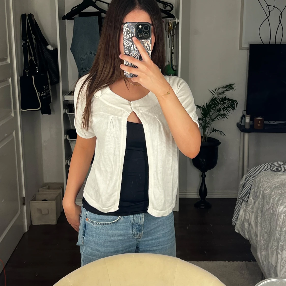 Vit Stickad Kofta - 90