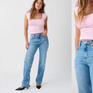 Snygga blåa jeans från Gina Tricot Raka med medelhög midja Nypris 499kr, använda ett fåtal gånger  Säljer då de är för små för mig 