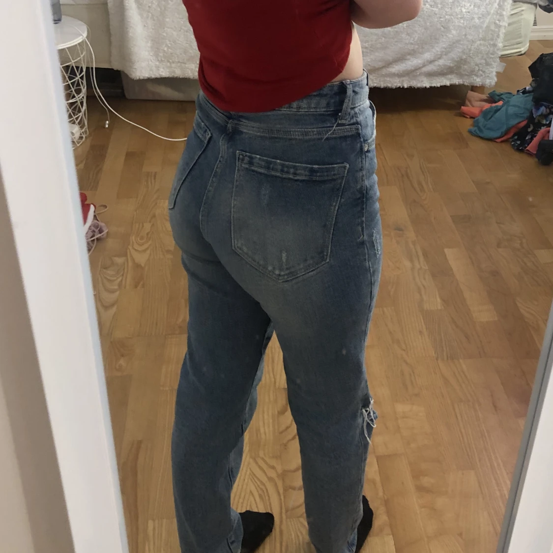 Blåa mom slim jeans  - 90