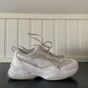 Säljer dessa sneakers från Puma då jag inte får användning för dem längre! Använda en del men fortfarande i ett fint skick! Tecken på användning så som att de blivit en aning smutsiga. Nypris 599kr, mitt pris 100kr