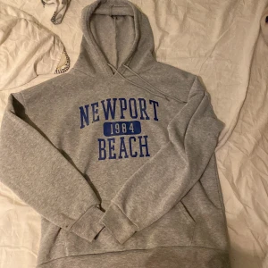 Hoodie - Grå hoodie med mörkblått tryck