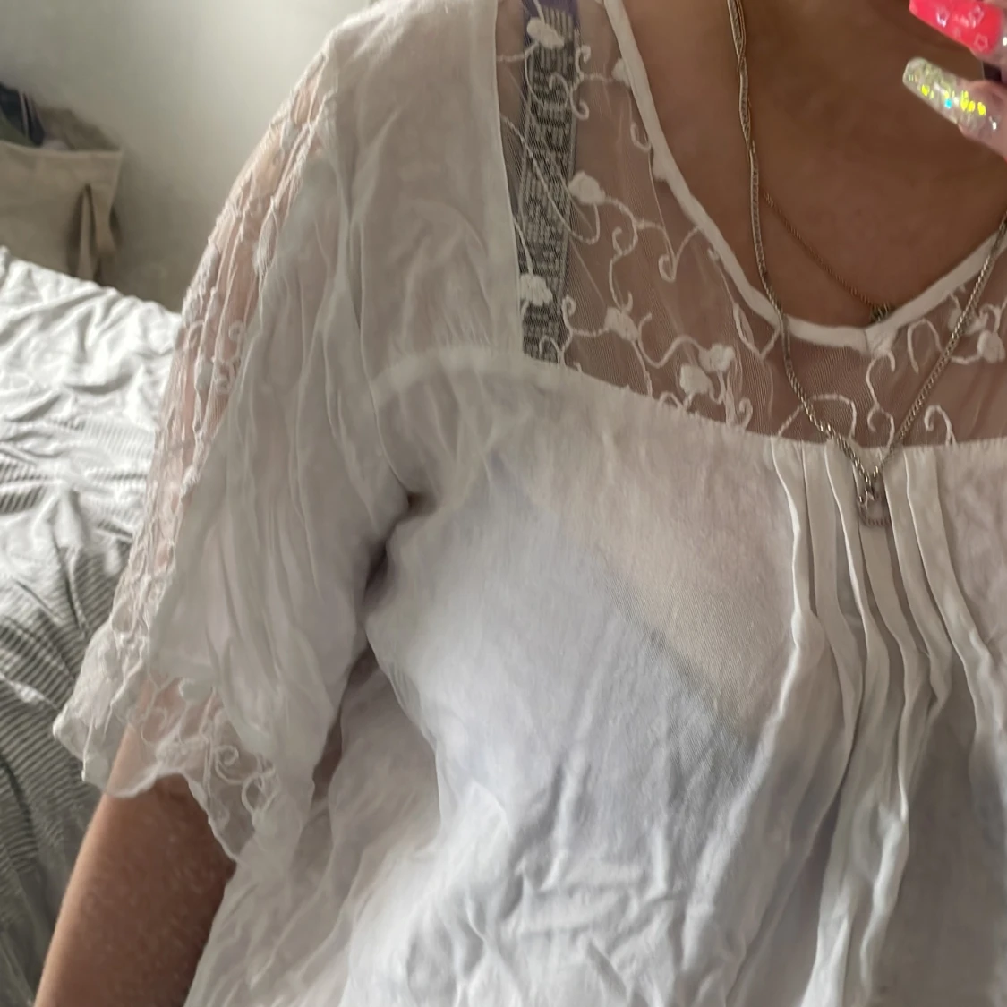 Vit top med spets - 90