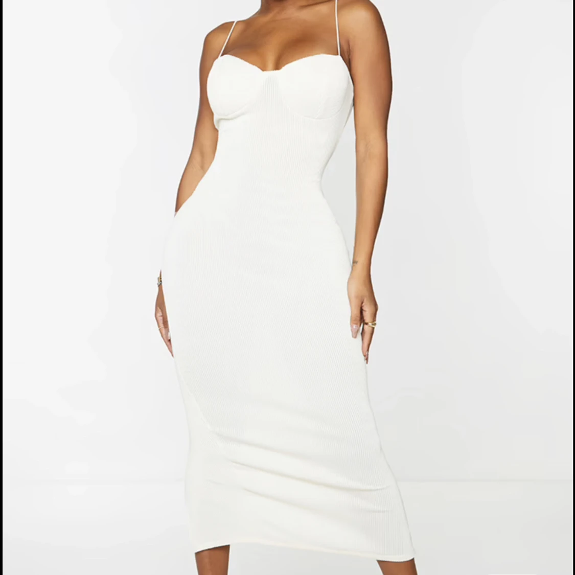 Shape Cream Rib Strappy Cup Detail Midaxi Dress