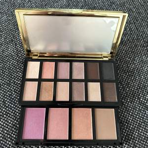 Limited Edition Holiday 2022 Face and Eye Palette has 12 luxurious eye shadows and 4 cheek/complexion shades to create the most natural to sultry looks you can dream up.  Multi-layer compact houses a mirror for touch ups and a pull out drawer to keep your