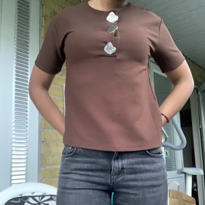 Brun tröja - Brun kortärmad tröja med silverknappar i mitten från Zara. I fint skick