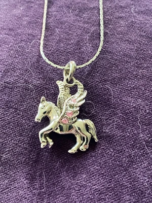 Pegasus hänge  - Ett vackert hänge bevingad häst  Rosa rhinestones en fattas   Okänt material 
